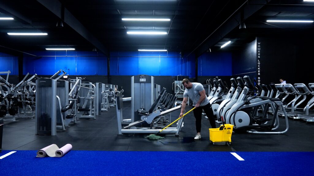 Industrial mop on gym floor